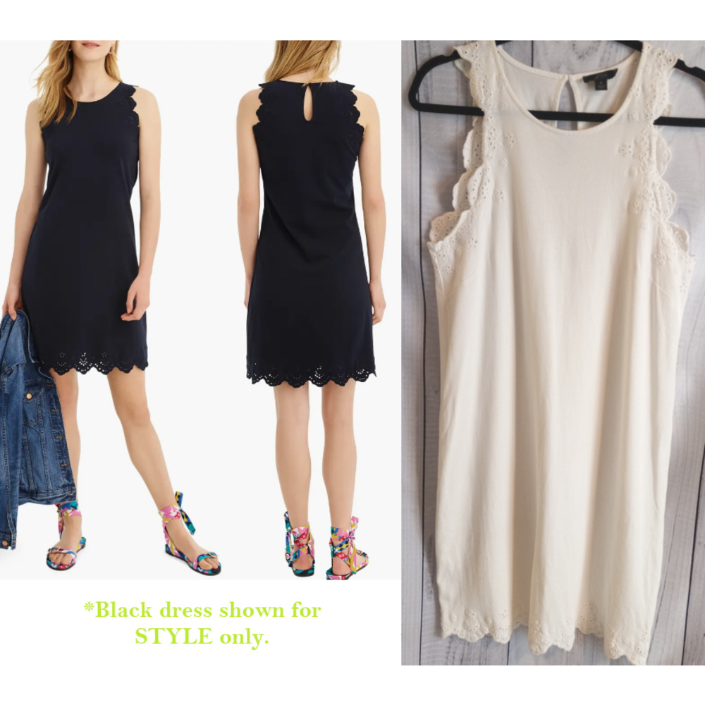 J. Crew | White Eyelet Scallop Trim Sleeveless Shift Dress